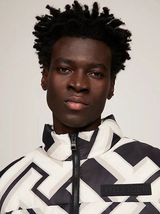 Luxusní TH Warm Monogram New York bunda, Bílá, Černá barva, M, L