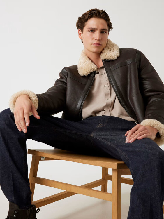 Luxusní Aviator Shearling bunda, Hnědá barva, M, XL, XXL