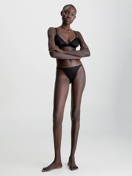 Sheer Marquisette tanga Černá barva Ženy