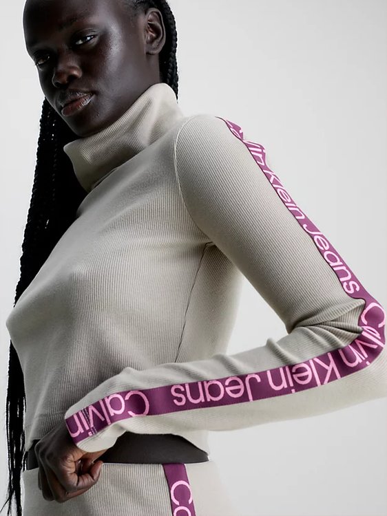 Luxusní Logo Elastic Crop triko, Krémová, Šedá barva, XS, S, M, L