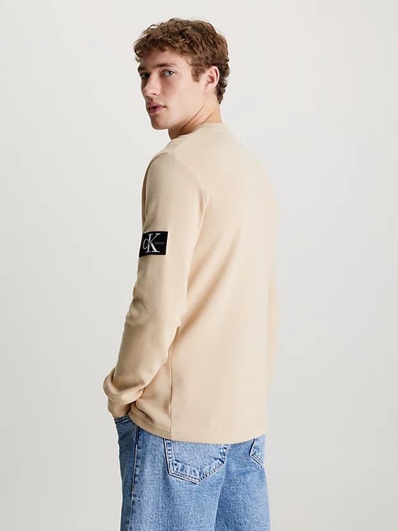 Módní Badge Waffle triko, Béžová, Hnědá barva, 2024