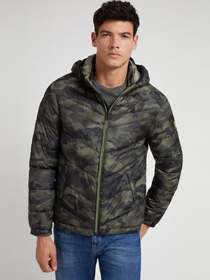 Guess – Lehká puffa bunda, Khaki, Zelená barva