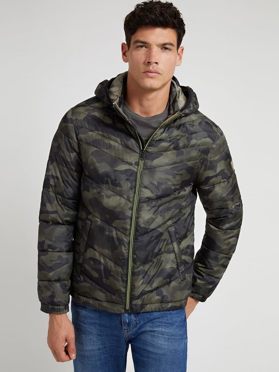 Guess – Lehká puffa bunda, Khaki, Zelená barva
