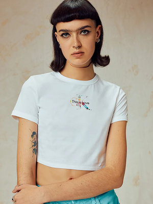 Logo crop tričko – Calvin Klein Jeans, Bílá barva Ženy