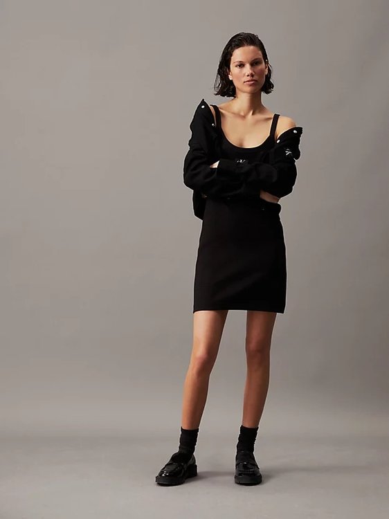 Luxusní Woven Label šaty, Černá barva, XS, S, M, L, XL