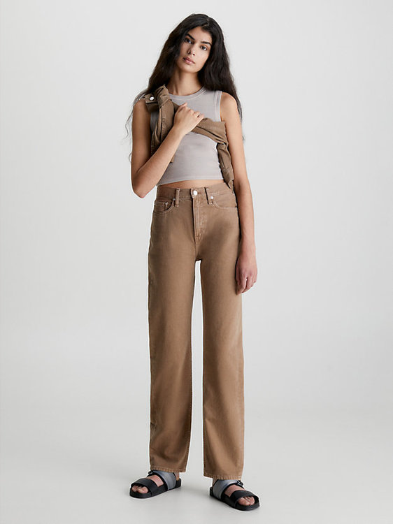 Módní High Rise Straight jeany, Hnědá barva, 2023