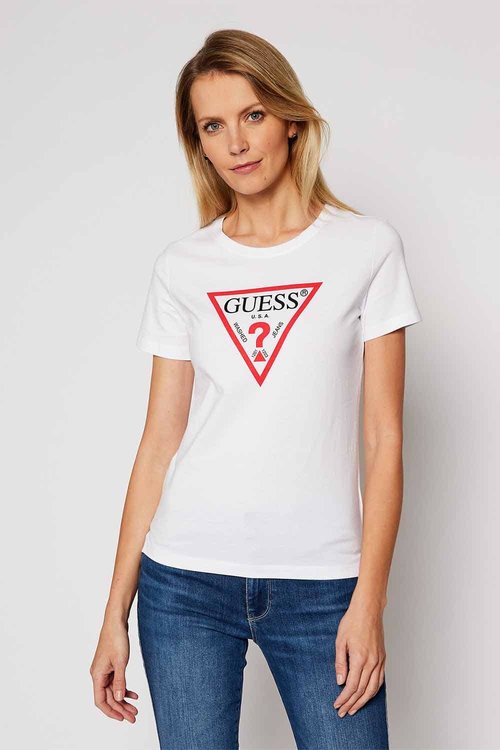 Guess – Triangle Logo triko, Bílá barva