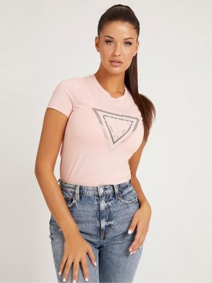 Guess – Triangle Logo triko, Růžová barva