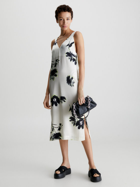 Calvin Klein – Modern Floral šaty, Bílá barva