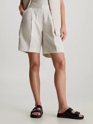 Calvin Klein – Linen Tailored šortky, Béžová, Bílá, Krémová barva