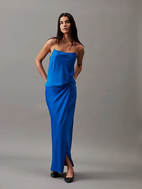 Módní Crepe Maxi sukně, Modrá barva, 2024