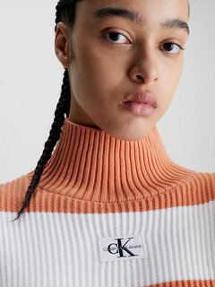 Luxusní Label Chunky svetr, Bílá, Oranžová barva, XS, S, M, L