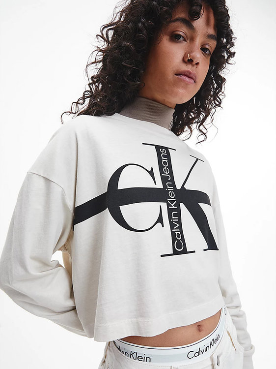Calvin Klein Jeans, Krémová barva Monolog washed mikina