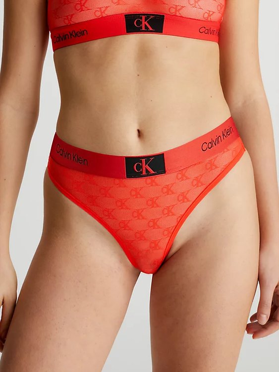 1996 Logo Lace tanga – Calvin Klein Underwear, Červená barva Ženy