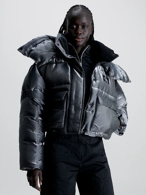 Calvin Klein Jeans – Liquid Metal bunda, Černá, Stříbrná barva