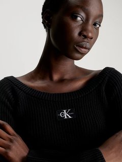 Luxusní Woven Label svetr, Černá barva, XS, S, M