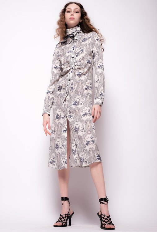 Módní Printed šaty, Bílá, Modrá barva, 2022