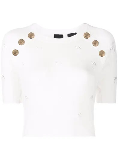 Módní Crop monogram svetr, Bílá barva, 2022