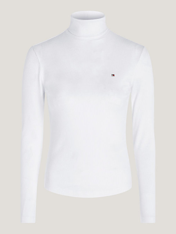 Slim Rib Roll svetr Bílá barva Ženy