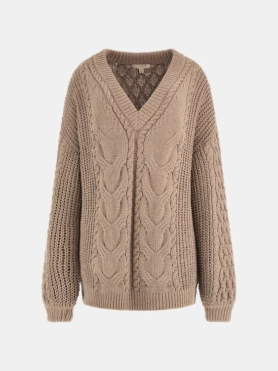 Luxusní Aki Chenille svetr, Hnědá barva, XS, S, M