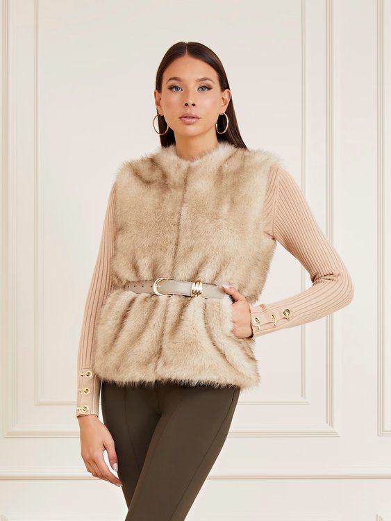 Marciano – Honey Faux Fur vesta, Béžová barva