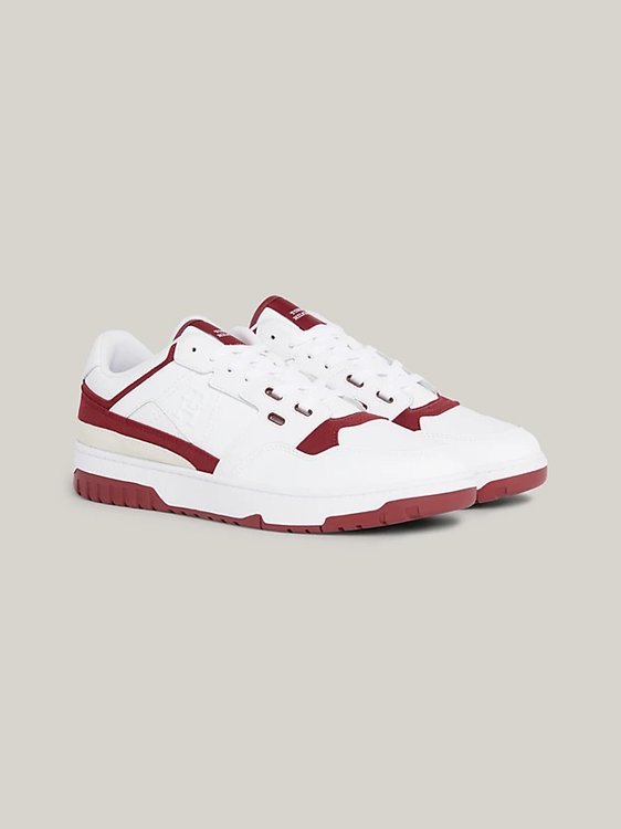 Tommy Hilfiger – TH Basket Street tenisky, Bílá, Vínová barva