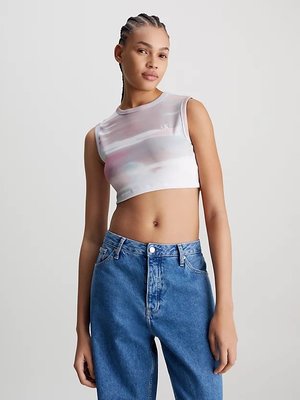 Calvin Klein Jeans – Cropped Tank top, Bílá, Multi, Růžová barva