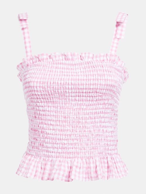 Luxusní Gingham top, Růžová barva, XS, S, M