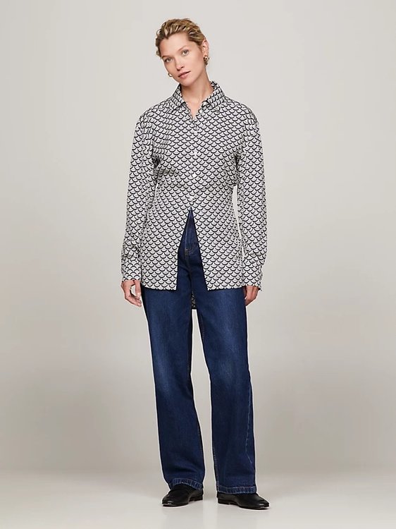 Modern Scallop Print košile – Tommy Hilfiger, Bílá, Modrá barva Ženy