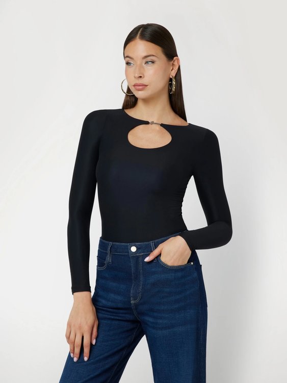 GUESS – Amira Logo Placket top, Černá barva