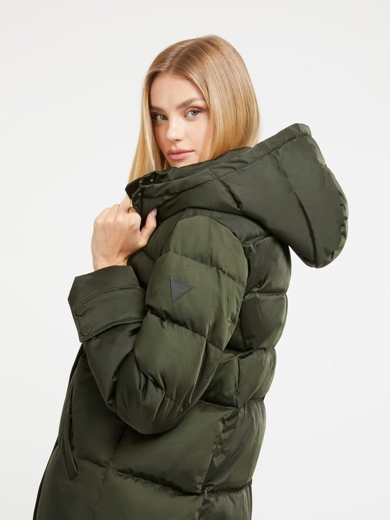 Luxusní Ines Long Down kabát, Khaki, Zelená barva, XS, S, M, L