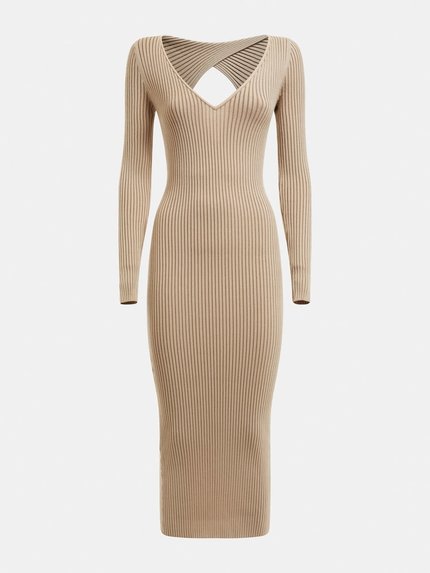 Módní Midi šaty, Béžová barva, 2022