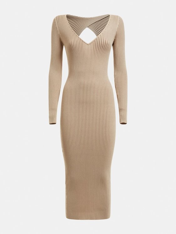 Módní Midi šaty, Béžová barva, 2022