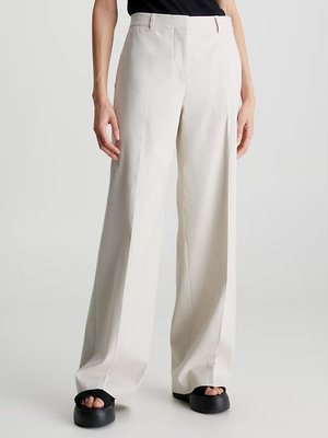Calvin Klein – Linen kalhoty, Béžová barva