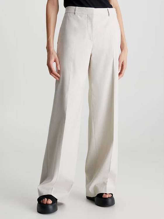 Calvin Klein – Linen kalhoty, Béžová barva