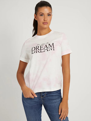 Guess – Tie dye tričko, Bílá, Růžová barva