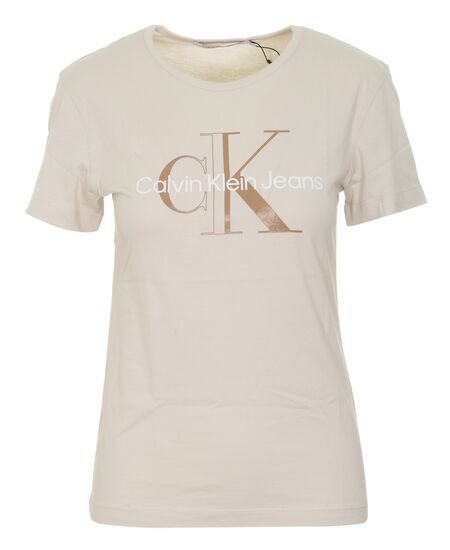 Calvin Klein Jeans – Glossy monogram triko, Béžová barva