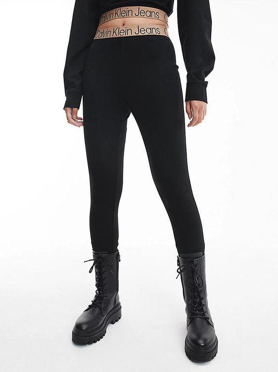 Calvin Klein Jeans – Logo elastic legíny, Černá barva