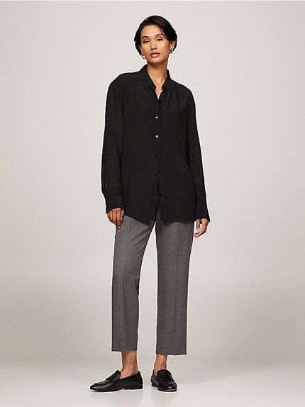 Módní Fluid Vis Crepe košile, Černá barva, 2024