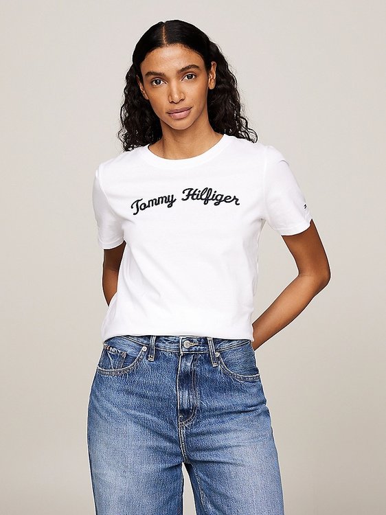 Tommy Hilfiger – Reg Script triko, Bílá barva