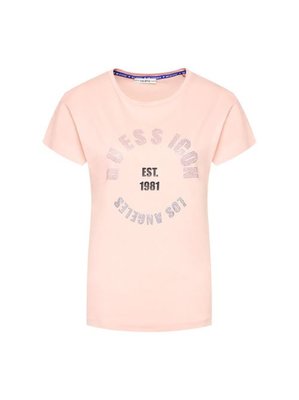 Guess – Rhinestone Logo triko, Růžová barva