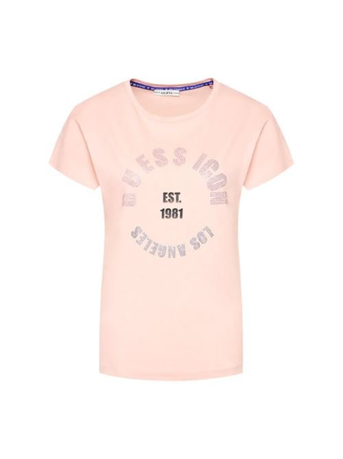 Guess – Rhinestone Logo triko, Růžová barva