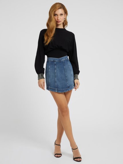 Módní Bling Cuff svetr, Černá barva, 2023