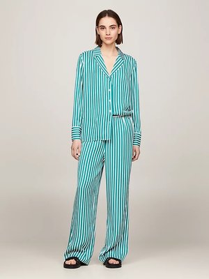 Fluid Stripe kalhoty – Tommy Hilfiger, Zelená barva Ženy