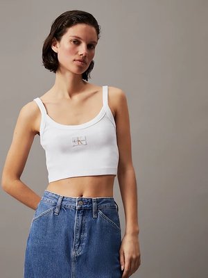 Calvin Klein Jeans – Woven Label top, Bílá barva