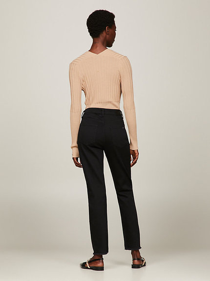 Módní Slim Cigarettey jeans, Černá barva, 2024