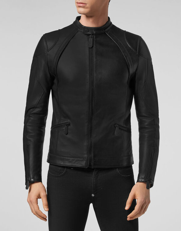 Philipp Plein, Černá barva Iconic Plein kožená bunda