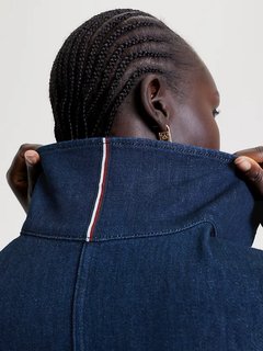 Belted Denim bunda Navy barva Ženy