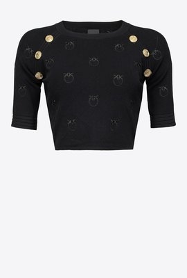 Pinko – Crop monogram svetr, Černá barva