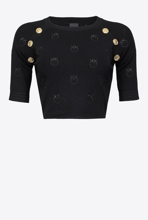 Pinko – Crop monogram svetr, Černá barva
